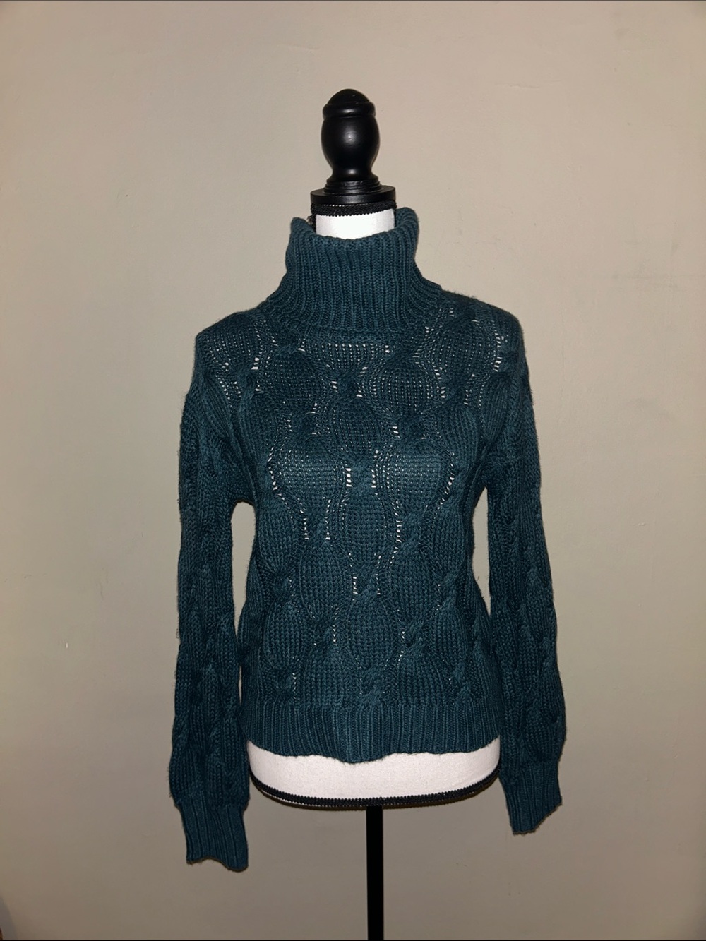 Hippie Rose Teal Cable Knit Turtleneck Sweater